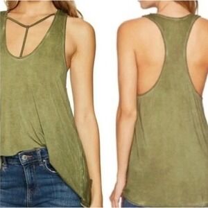 Free People We The Free Amelia Boho Green Caged Racerback Tank Top Washed Effect